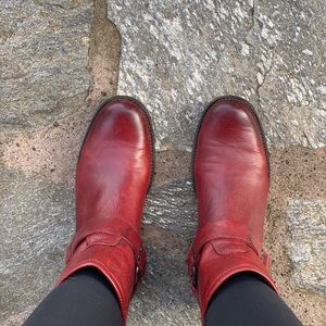 Frye Red Leather Harness booties size 8
